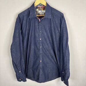 Claudio Lugli Couture XXL Navy Paisley Long Sleeve Button Shirt Pink Blue Button